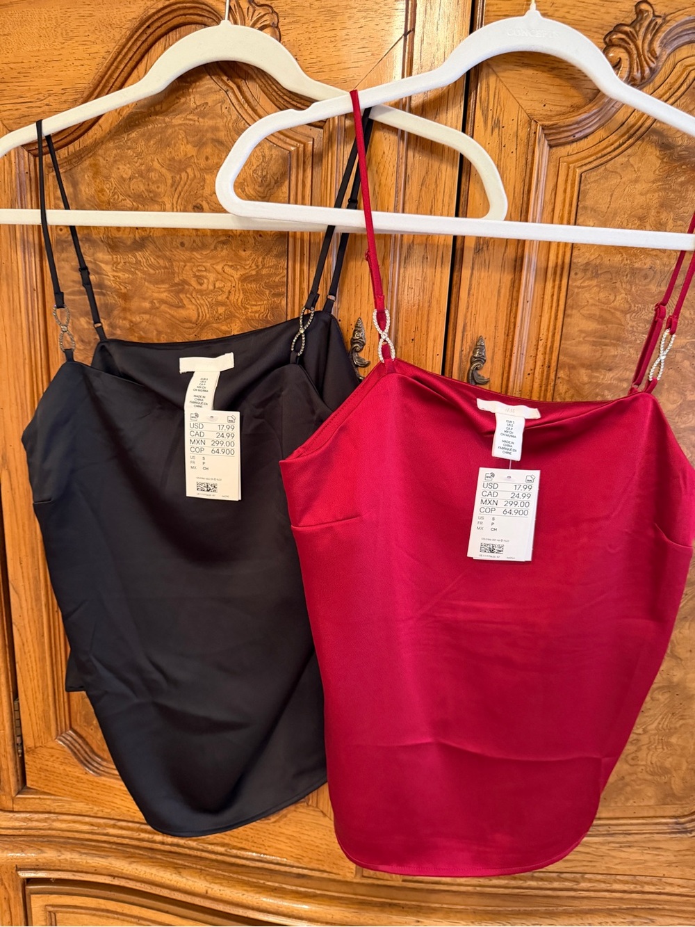 Women's Satin Cami Tank Top - Red and Black